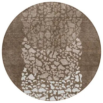 8' Chocolate And Taupe Round Abstract Washable Indoor Outdoor Area Rug