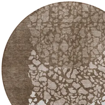 8' Chocolate And Taupe Round Abstract Washable Indoor Outdoor Area Rug