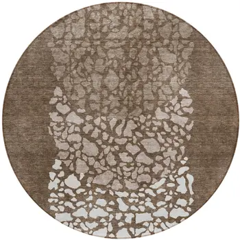 8' Chocolate And Taupe Round Abstract Washable Indoor Outdoor Area Rug