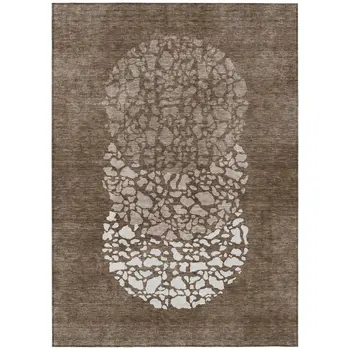 8' X 10' Chocolate And Taupe Abstract Washable Indoor Outdoor Area Rug