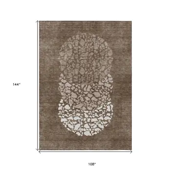 9' X 12' Chocolate And Taupe Abstract Washable Indoor Outdoor Area Rug