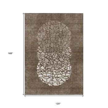 10' X 14' Chocolate And Taupe Abstract Washable Indoor Outdoor Area Rug