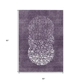 5' X 8' Eggplant Purple And Lilac Abstract Washable Indoor Outdoor Area Rug