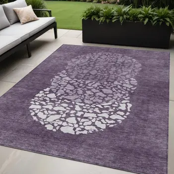 5' X 8' Eggplant Purple And Lilac Abstract Washable Indoor Outdoor Area Rug