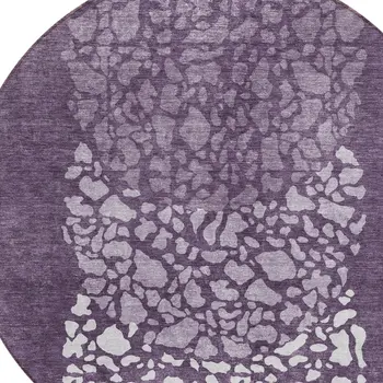 8' Eggplant Purple And Lilac Round Abstract Washable Indoor Outdoor Area Rug