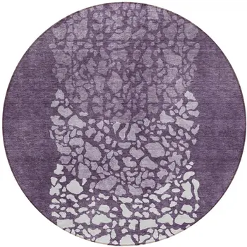 8' Eggplant Purple And Lilac Round Abstract Washable Indoor Outdoor Area Rug