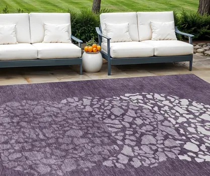8' X 10' Eggplant Purple And Lilac Abstract Washable Indoor Outdoor Area Rug