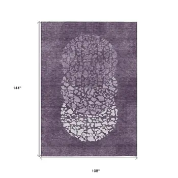 9' X 12' Eggplant Purple And Lilac Abstract Washable Indoor Outdoor Area Rug