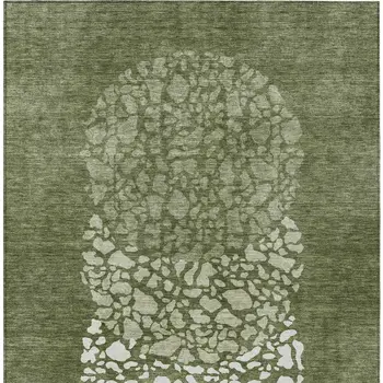3' X 5' Olive Green And Artichoke Green Abstract Washable Indoor Outdoor Area Rug