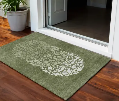 3' X 5' Olive Green And Artichoke Green Abstract Washable Indoor Outdoor Area Rug