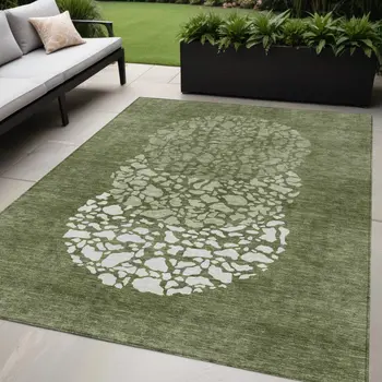 5' X 8' Olive Green And Artichoke Green Abstract Washable Indoor Outdoor Area Rug