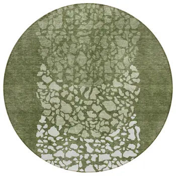8' Olive Green And Artichoke Green Round Abstract Washable Indoor Outdoor Area Rug
