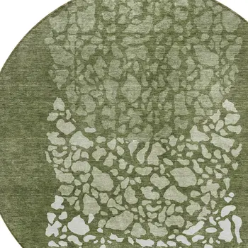 8' Olive Green And Artichoke Green Round Abstract Washable Indoor Outdoor Area Rug