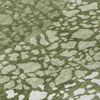 8' Olive Green And Artichoke Green Round Abstract Washable Indoor Outdoor Area Rug