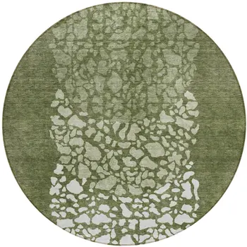 8' Olive Green And Artichoke Green Round Abstract Washable Indoor Outdoor Area Rug
