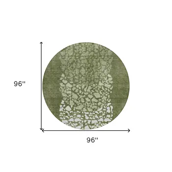 8' Olive Green And Artichoke Green Round Abstract Washable Indoor Outdoor Area Rug