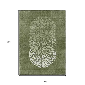 8' X 10' Olive Green And Artichoke Green Abstract Washable Indoor Outdoor Area Rug