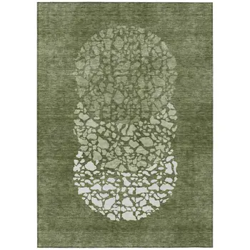 8' X 10' Olive Green And Artichoke Green Abstract Washable Indoor Outdoor Area Rug