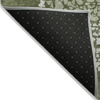 8' X 10' Olive Green And Artichoke Green Abstract Washable Indoor Outdoor Area Rug