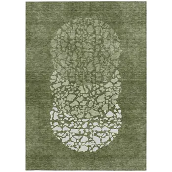 8' X 10' Olive Green And Artichoke Green Abstract Washable Indoor Outdoor Area Rug