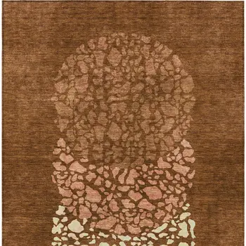 3' X 5' Orange Terra Cotta And Ivory Abstract Washable Indoor Outdoor Area Rug