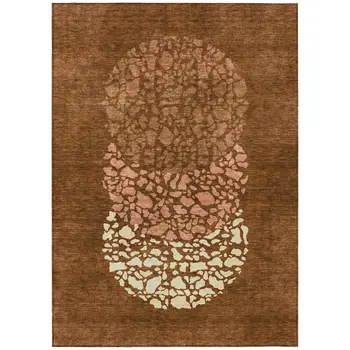 5' X 8' Orange Terra Cotta And Ivory Abstract Washable Indoor Outdoor Area Rug