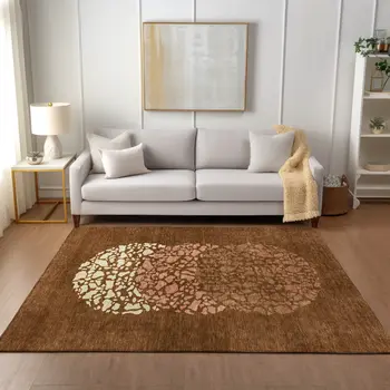 5' X 8' Orange Terra Cotta And Ivory Abstract Washable Indoor Outdoor Area Rug