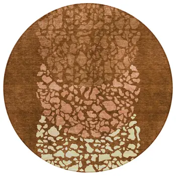 8' Orange Terra Cotta And Ivory Round Abstract Washable Indoor Outdoor Area Rug