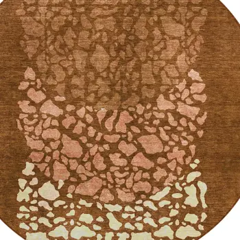 8' Orange Terra Cotta And Ivory Round Abstract Washable Indoor Outdoor Area Rug