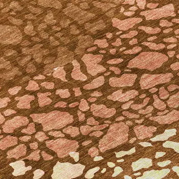 8' Orange Terra Cotta And Ivory Round Abstract Washable Indoor Outdoor Area Rug