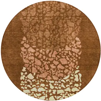8' Orange Terra Cotta And Ivory Round Abstract Washable Indoor Outdoor Area Rug