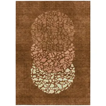 9' X 12' Orange Terra Cotta And Ivory Abstract Washable Indoor Outdoor Area Rug