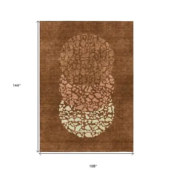 9' X 12' Orange Terra Cotta And Ivory Abstract Washable Indoor Outdoor Area Rug