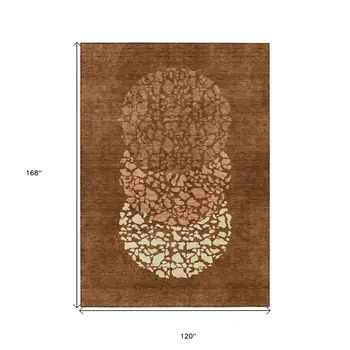 10' X 14' Orange Terra Cotta And Ivory Abstract Washable Indoor Outdoor Area Rug
