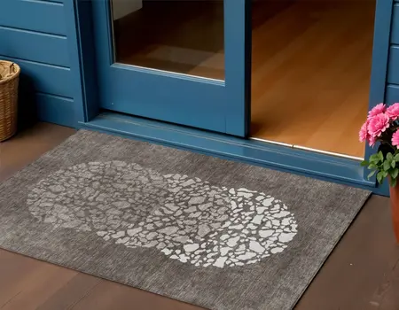 3' X 5' Taupe Brown And Ivory Abstract Washable Indoor Outdoor Area Rug