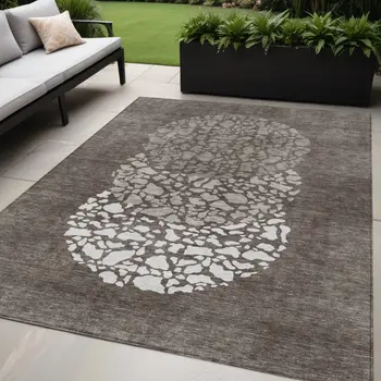 5' X 8' Taupe Brown And Ivory Abstract Washable Indoor Outdoor Area Rug