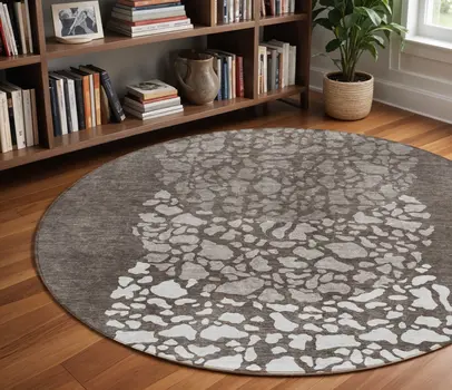 8' Taupe Brown And Ivory Round Abstract Washable Indoor Outdoor Area Rug