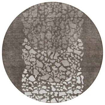 8' Taupe Brown And Ivory Round Abstract Washable Indoor Outdoor Area Rug