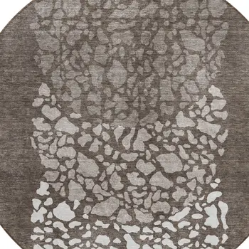 8' Taupe Brown And Ivory Round Abstract Washable Indoor Outdoor Area Rug