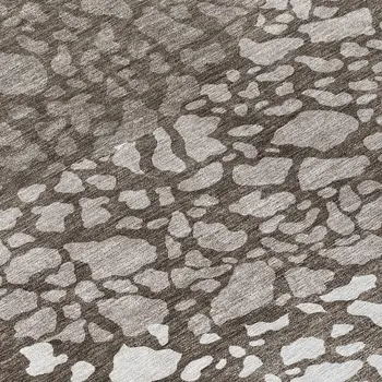 8' Taupe Brown And Ivory Round Abstract Washable Indoor Outdoor Area Rug