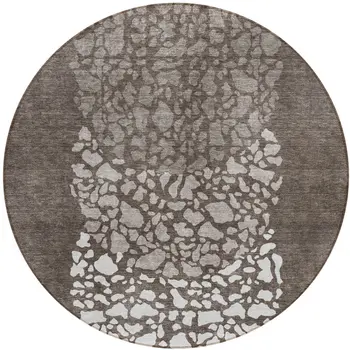 8' Taupe Brown And Ivory Round Abstract Washable Indoor Outdoor Area Rug