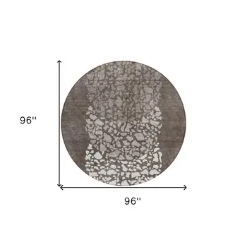 8' Taupe Brown And Ivory Round Abstract Washable Indoor Outdoor Area Rug
