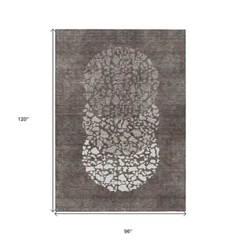 8' X 10' Taupe Brown And Ivory Abstract Washable Indoor Outdoor Area Rug