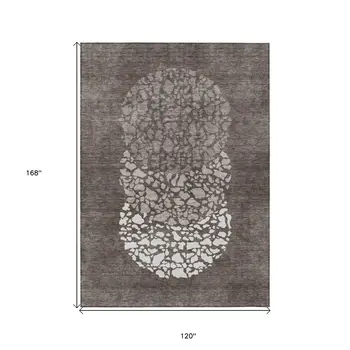 10' X 14' Taupe Brown And Ivory Abstract Washable Indoor Outdoor Area Rug