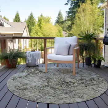 8' Taupe Beige And Gray Round Abstract Washable Indoor Outdoor Area Rug