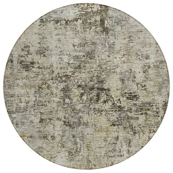 8' Taupe Beige And Gray Round Abstract Washable Indoor Outdoor Area Rug