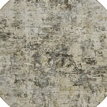 8' Taupe Beige And Gray Round Abstract Washable Indoor Outdoor Area Rug