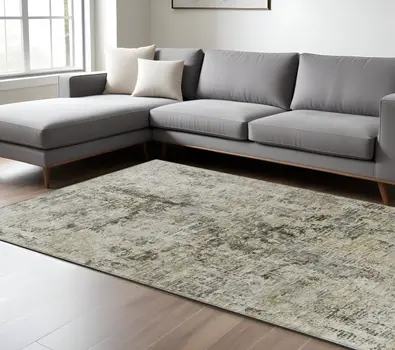 10' X 14' Taupe Beige And Gray Abstract Washable Indoor Outdoor Area Rug