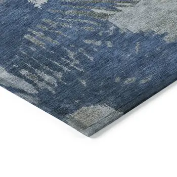 3' X 5' Denim Blue And Navy Blue Abstract Washable Indoor Outdoor Area Rug