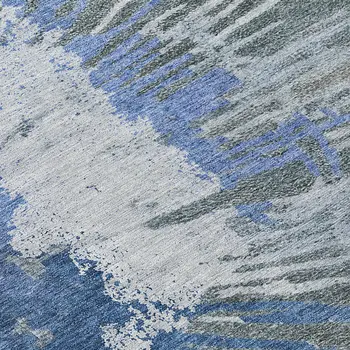 3' X 5' Denim Blue And Navy Blue Abstract Washable Indoor Outdoor Area Rug
